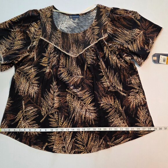 NWT - Democracy Short Sleeve Top, 3X, Black/tan/warm caramel brown - Picture 7 of 12